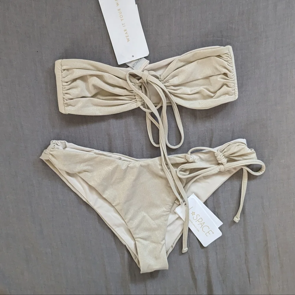 L*Space Shimmer Dawn Amal Bikini Set Bone Cream